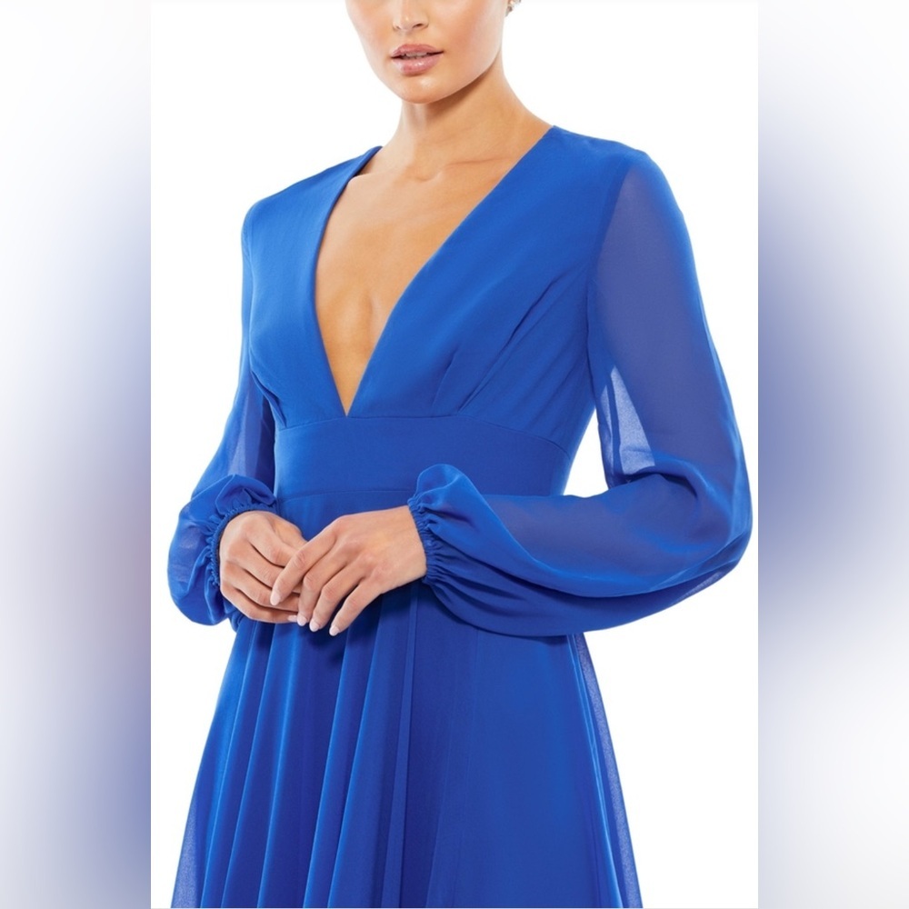 Ieena By Mac Duggal 55682 V‎ Neck, A Line, Bishop Sleeves, Cobalt Gown, size 20 - Picture 4 of 11